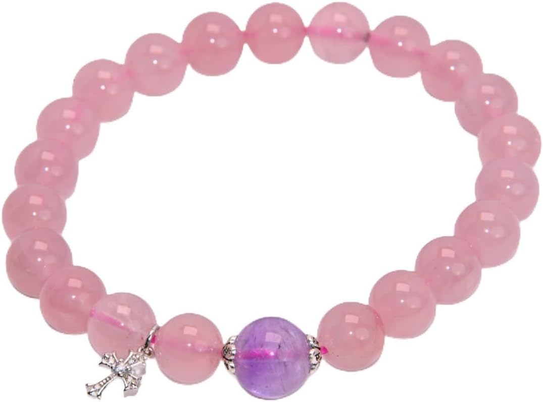 Rose quartz beaded bracelet with amethyst accent beads
