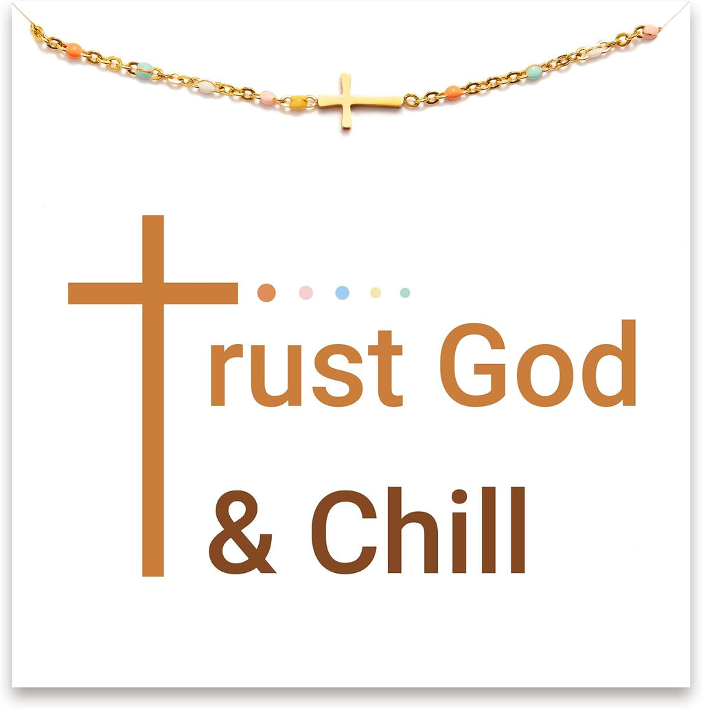 Cross bracelet with a Whenever you feel alone message on a fine chain
