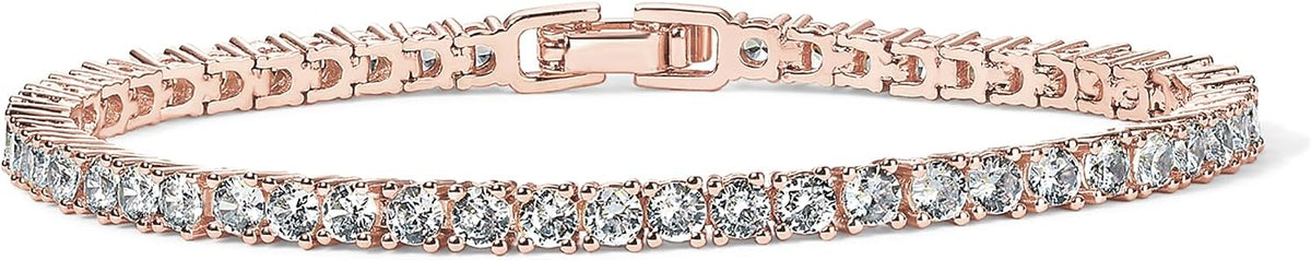 Women's 3mm Cubic Zirconia Tennis Bracelet - 14K Gold Plated Line in Rose, Yellow and White Tones for Evenings - 18K Yel