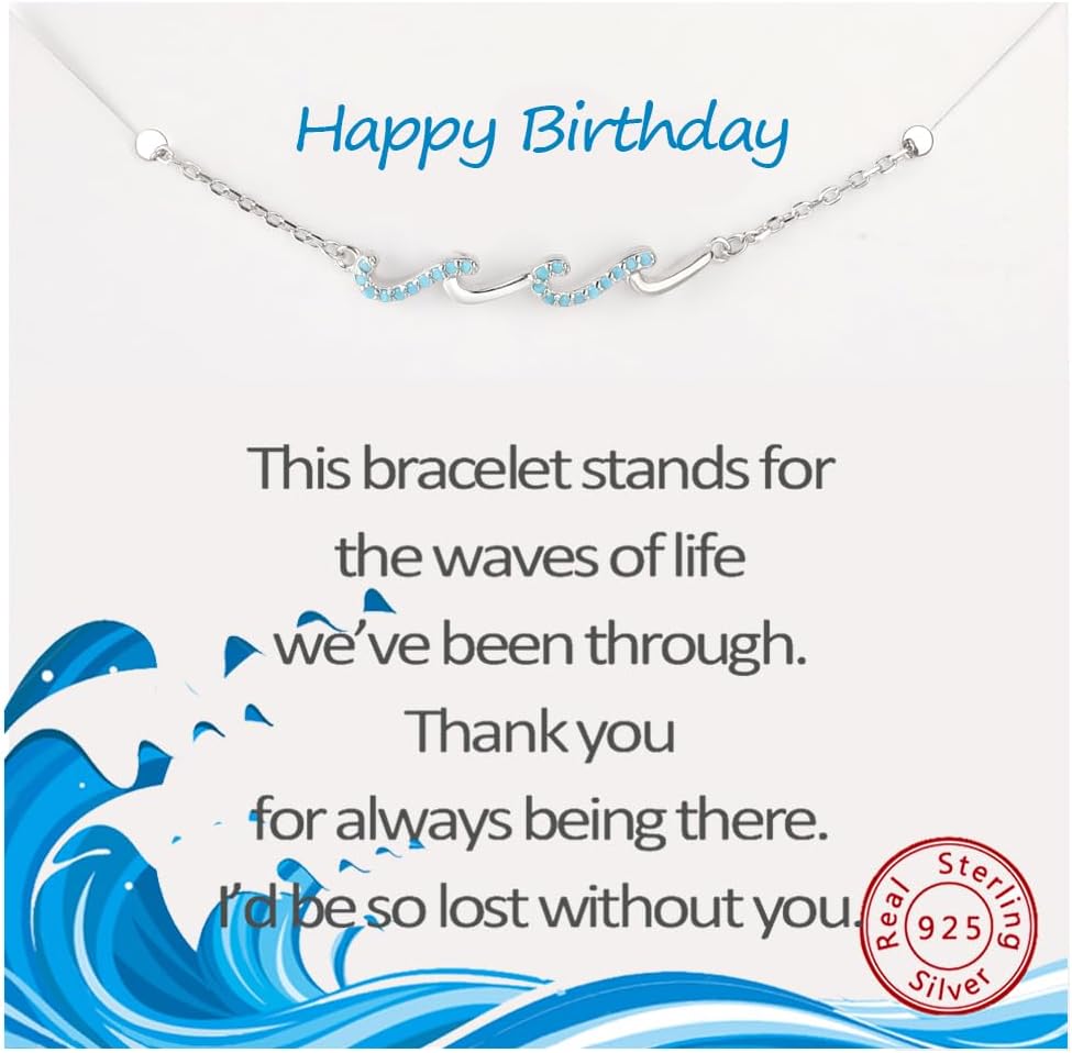 Women's 925 Sterling Silver Wave Bracelet - Friendship Message Styles on a Fine Chain for Birthdays and Graduation - Our