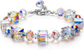 Sterling silver bracelet set with Northern Lights crystals, 7 inch chain