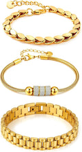 Women's Stainless Steel Layered Bracelet Set - Stackable Chain Bracelets in Gold and Silver Tones for Everyday Wear - Go