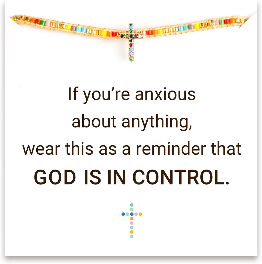 Cross bracelet with a When life knocks you down message, sterling silver plated with 18K gold