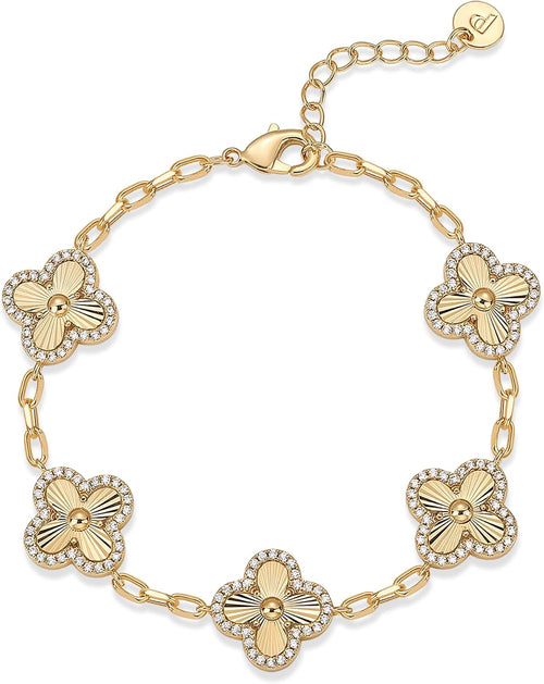 14K gold plated clover station bracelet, white gold tone