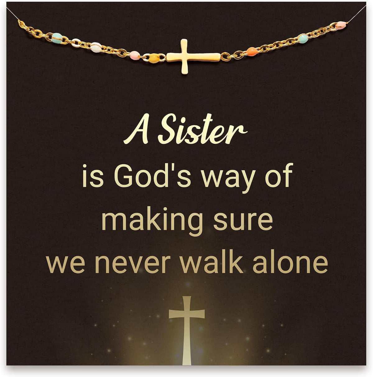 Cross bracelet message card shown with the bracelet