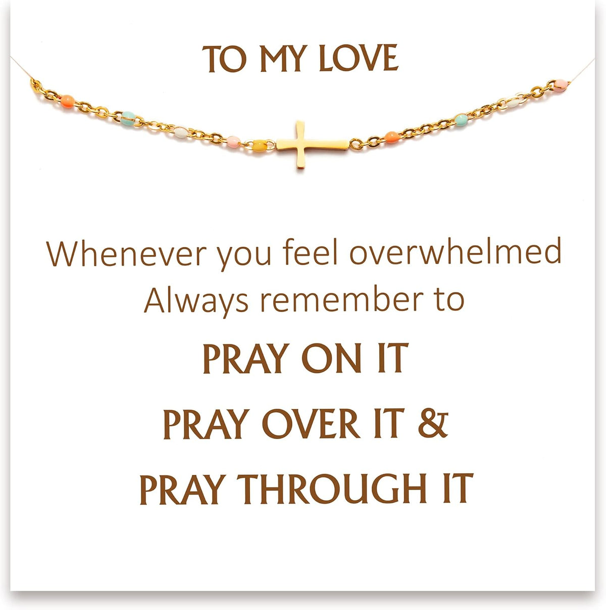 Cross bracelet engraved Be Still and Know, brass plated with 18K gold