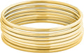 Women's Thin Round Bangle Set - Seven Glossy Stainless Steel Bracelets in Mixed Metal Tones for Stacking - Gold