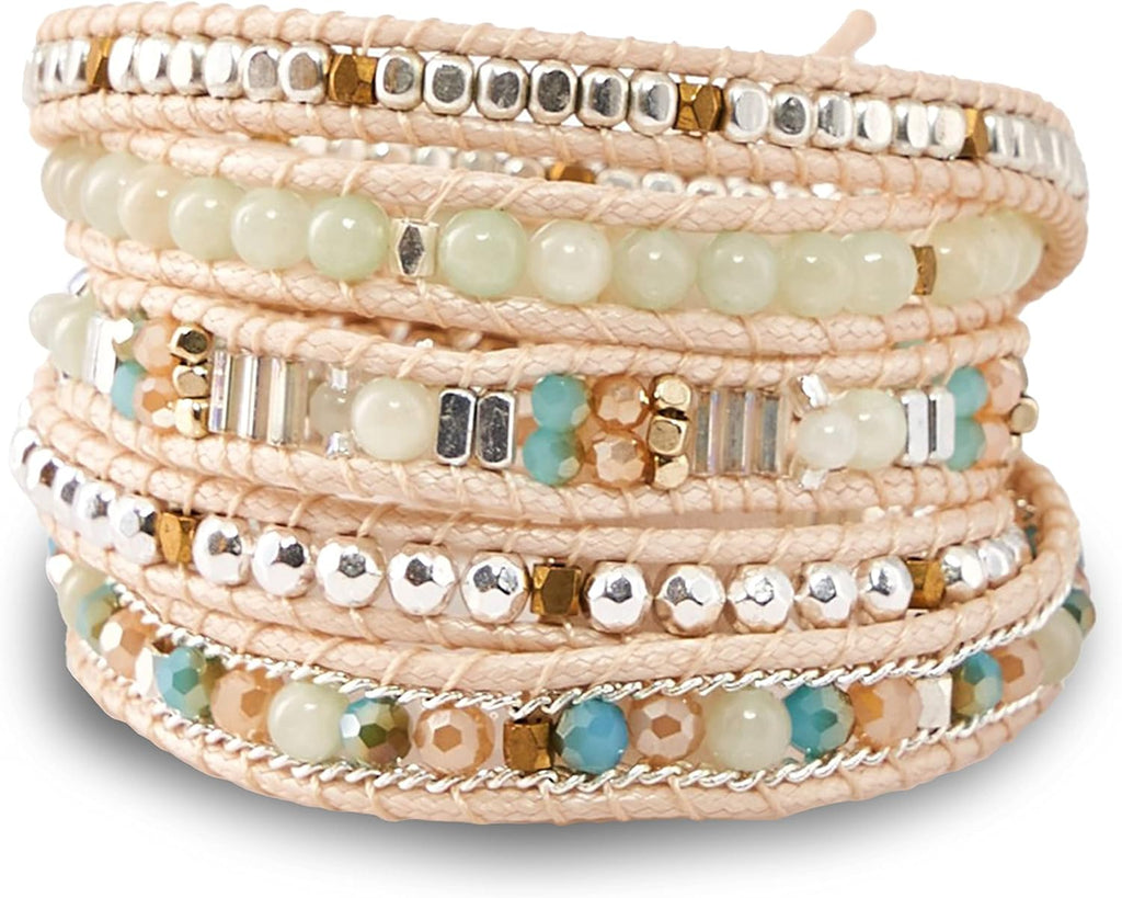 Natural stone beaded wrap bracelet, nightfall colorway