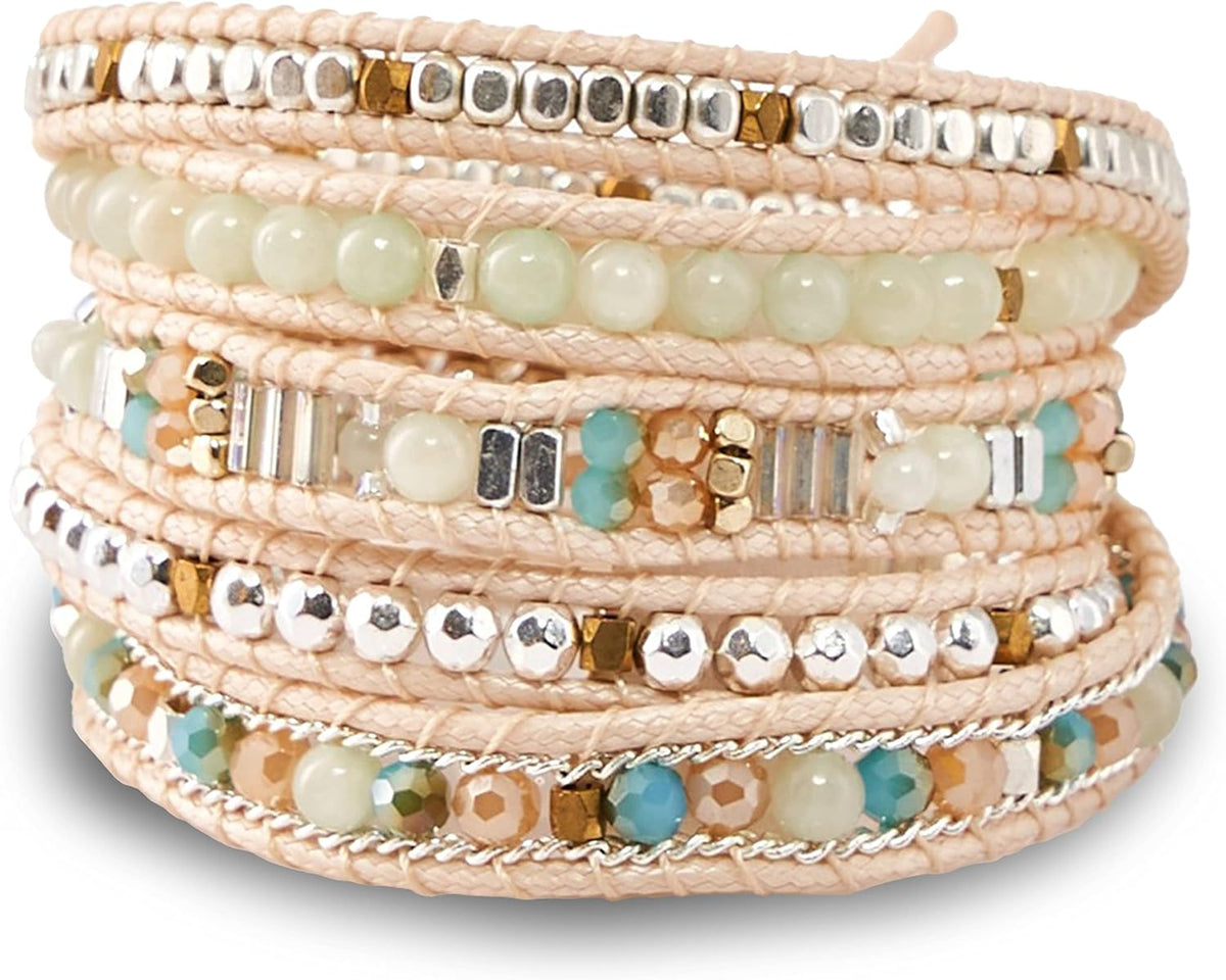 Natural stone beaded wrap bracelet, nightfall colorway