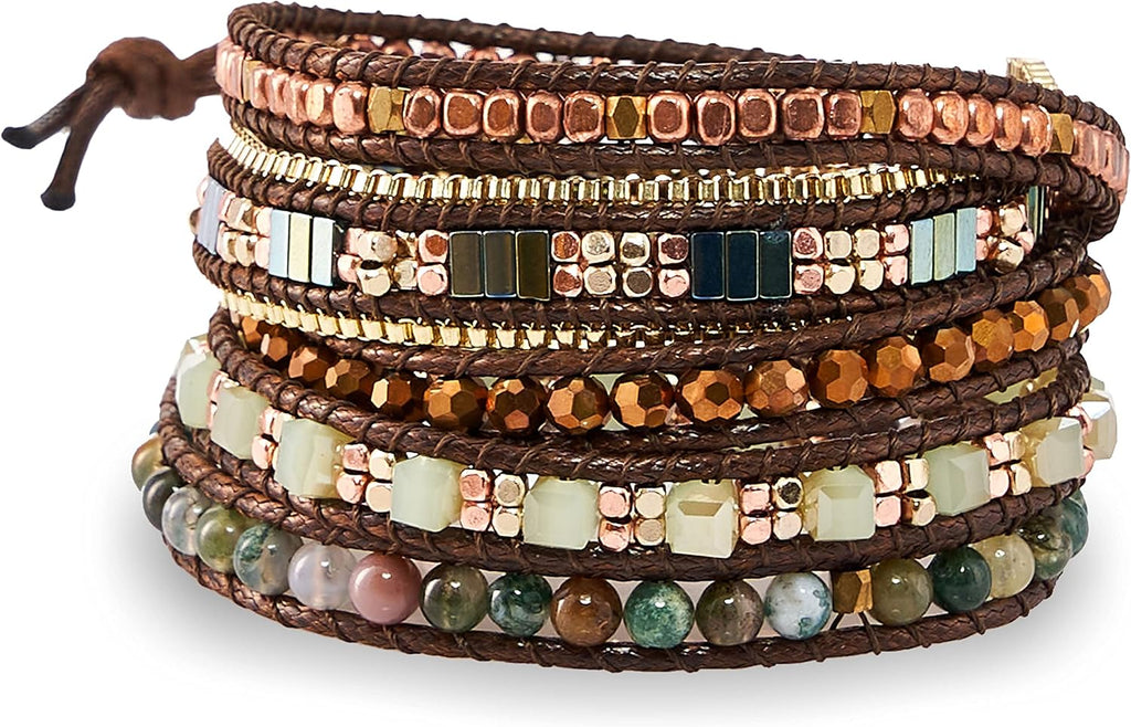 Natural stone beaded wrap bracelet, cream colorway