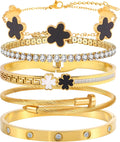 Women's Stainless Steel Clover Bangle Bracelet - Stackable Non Tarnish Charm Bangles for Christmas Gifting - Gold